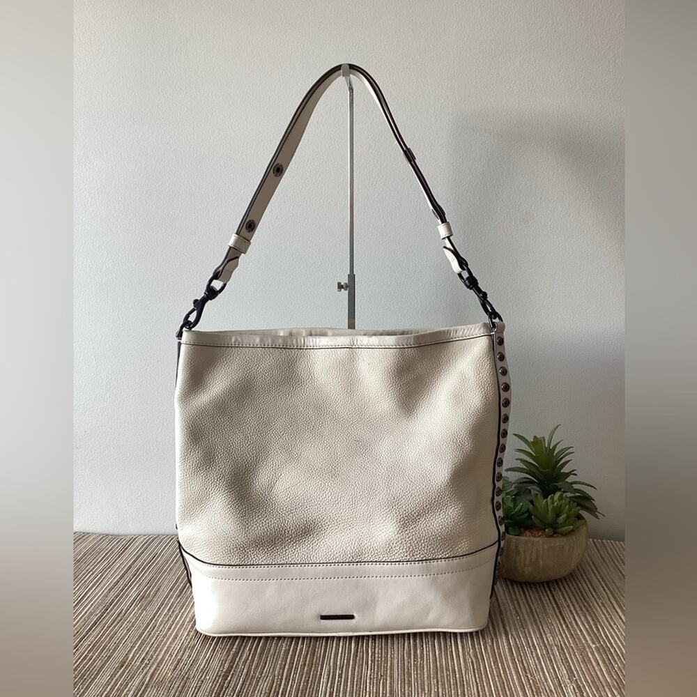 Rebecca Minkoff White Leather Studded Large Shoulder Bag Purse